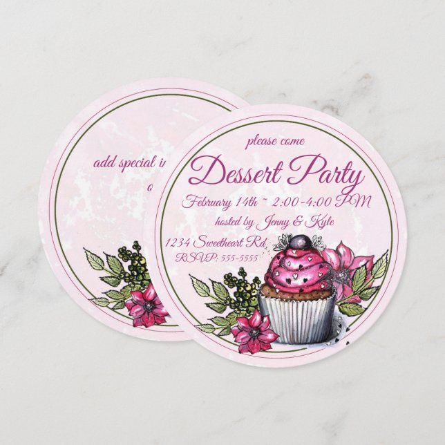 Cupkaka Dessert Party Inbjudningar (Fram/baksida)
