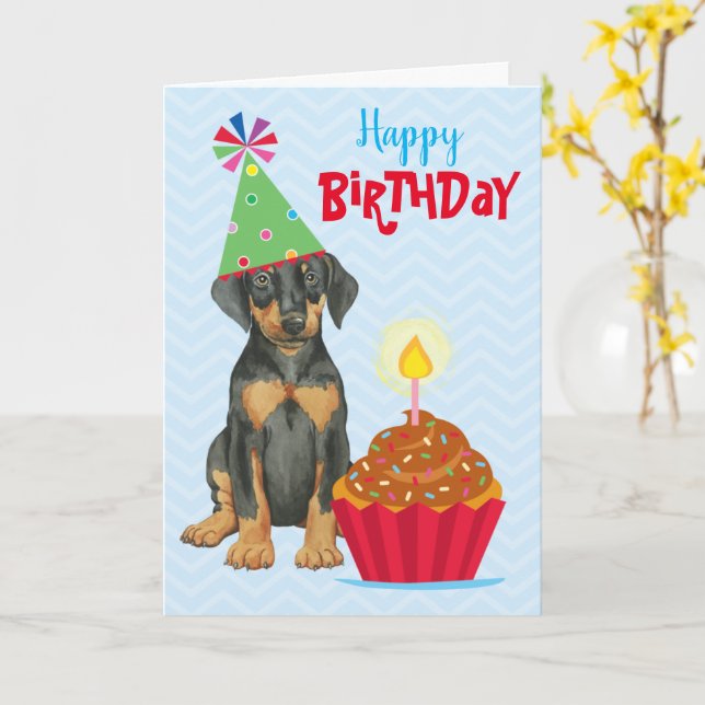 Cupkaka Doberman Card Kort (Gul blomma)