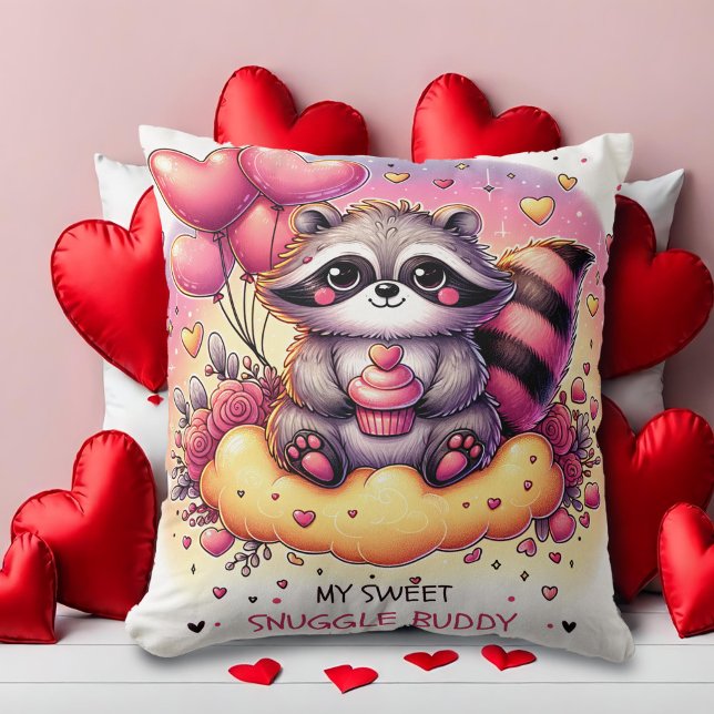 Cupkaka Heart Raccoon-Valentineser Kudde (Skapare uppladdad)