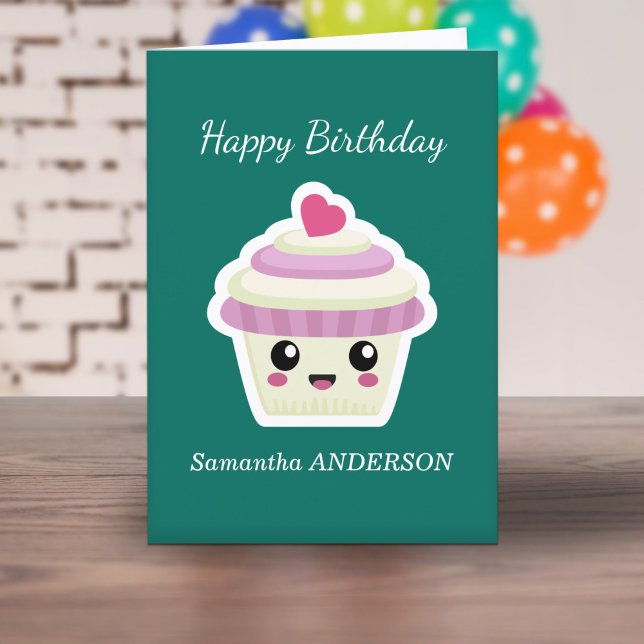 Cupkaka Kawaii Birthday Card Tack Kort (Cupcake Kawaii Birthday Card)