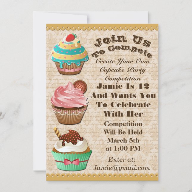 Cupkaka Krig Bake off Birthday Fleur De Lis Inbjud Inbjudningar (Framsida)
