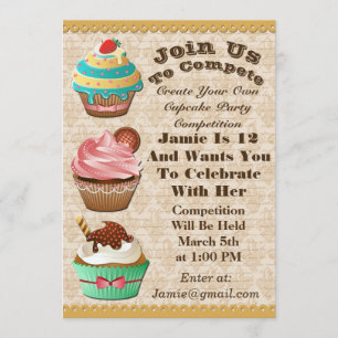 Cupkaka Krig Bake off Birthday Fleur De Lis Inbjud Inbjudningar