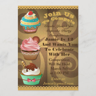 Cupkaka Krig Bake off Birthday Guld Swirl Inbjudan