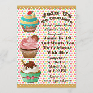 Cupkaka Krig Bake off Birthday Polka Dot Inbjudan