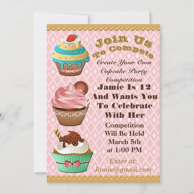 Cupkaka Krig Bake off Birthday Rosa Diamond Inbjud Inbjudningar (Framsida)