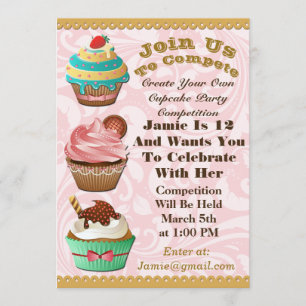 Cupkaka Krig Bake Off Birthday Rosa Swirl Inbjudan