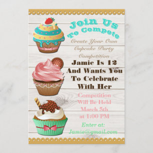 Cupkaka Krig Bake Off Birthday White Wooden Inbjud Inbjudningar
