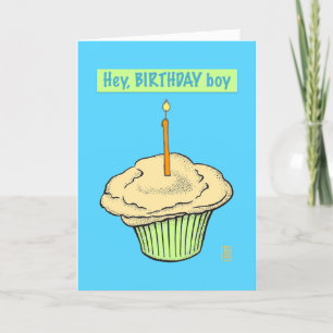 Cupkaka med Candle "Hej, Birthday Boy" Kort