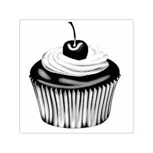 Cupkaka med whishot Cream och en körsbär på topp Självfärgande Stämpel