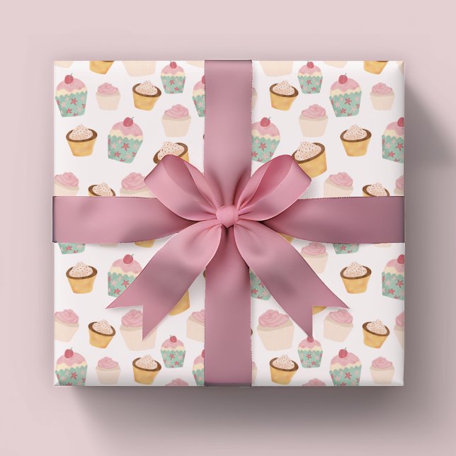 Cupkaka Mönster Presentpapper (Cute cupcake sweet treat themed wrapping paper rolls.)