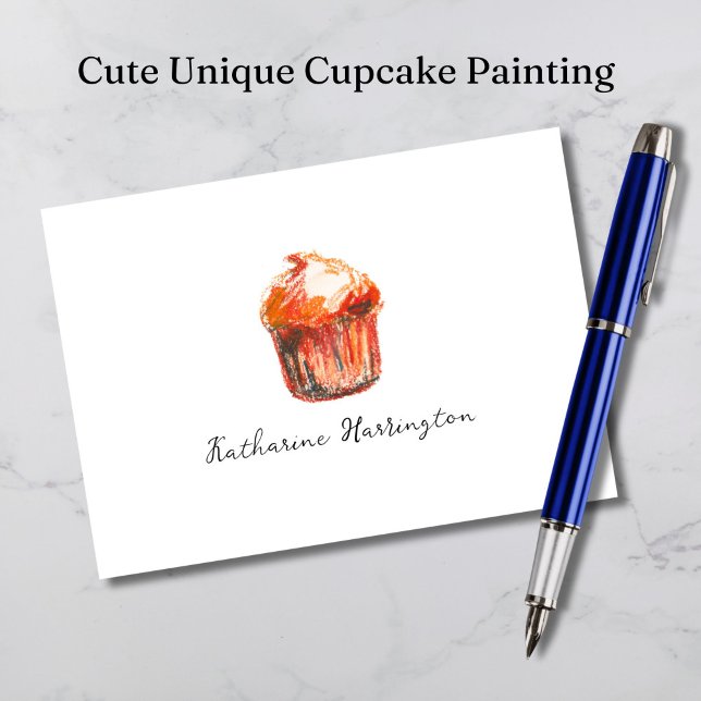 Cupkaka Painting Elegant Dessert Monogram Baking Anteckningskort (Our cupcake card features original art and makes a unique gift for bakers and gourmands!)