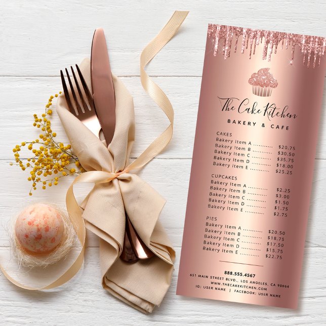 Cupkaka Ro Guld Copper Glitter Bakery Chef Menu Reklamkort (Skapare uppladdad)