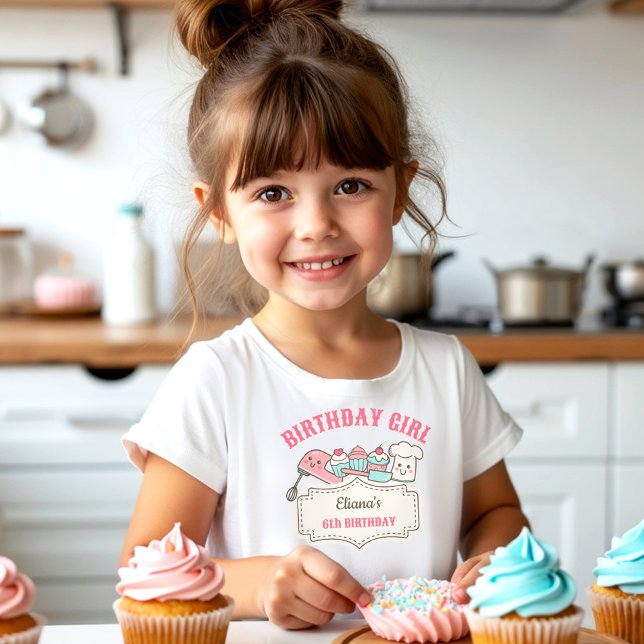 Cupkaka som dekorerar Party Cute Baking Birthday G T Shirt (Cupcake Decorating Party Cute Baking Birthday Girl T-Shirt)