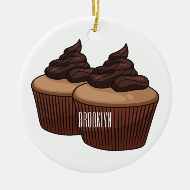 Cupkakaoillustration tecknad julgransprydnad keramik (Framsidan)