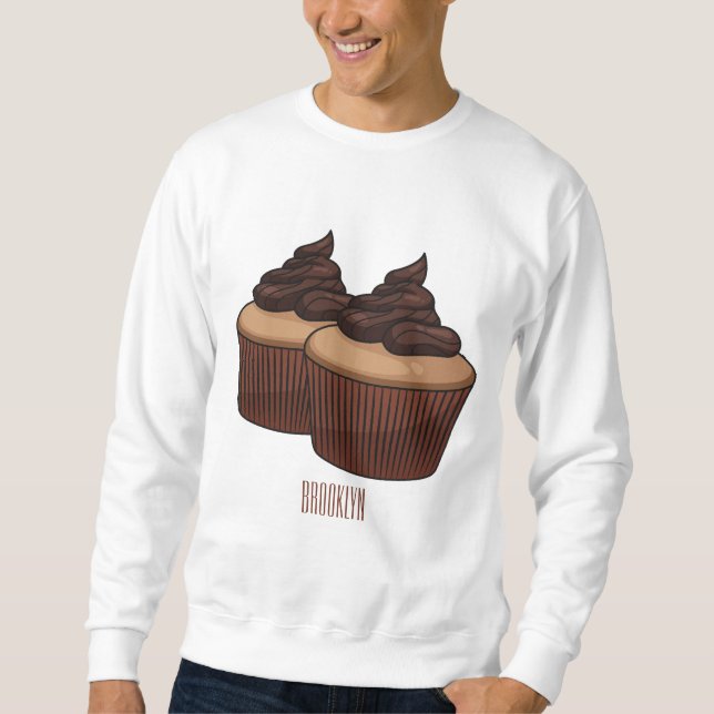 Cupkakaoillustration tecknad lång ärmad tröja (Framsida)