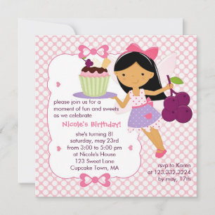 Cupkakor Fairy Lila and Rosa Girly Födelsedagsfest Inbjudningar