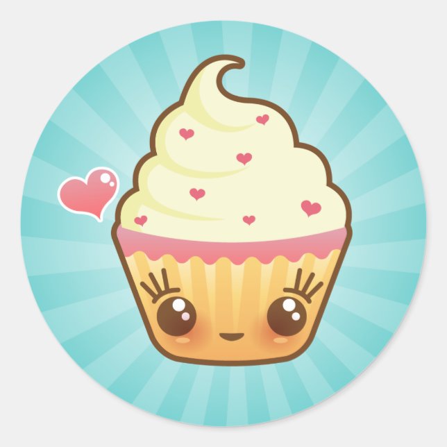 CuppyCakes hjärtaklistermärkear Runt Klistermärke (Framsida)