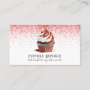 Cuptårta Baker Pastry Chef Red Velvet Rosa Glitter Visitkort