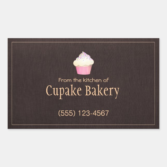 Cuptårta Bakery Affärskort Brown Label Sticker Rektangulärt Klistermärke (Framsida)