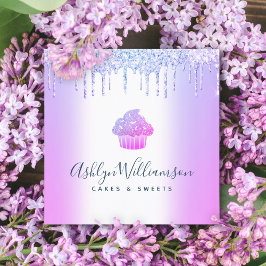 Cuptårta Bakery Chef Chic Glitter Drives Lila Blue Fyrkantigt Visitkort