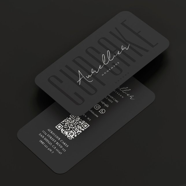 Cuptårta Bakery Pastry Caterer Mörk Grått Modern Visitkort (Cupcake Bakery Pastry Caterer Dark Grey Modern Business Card
)