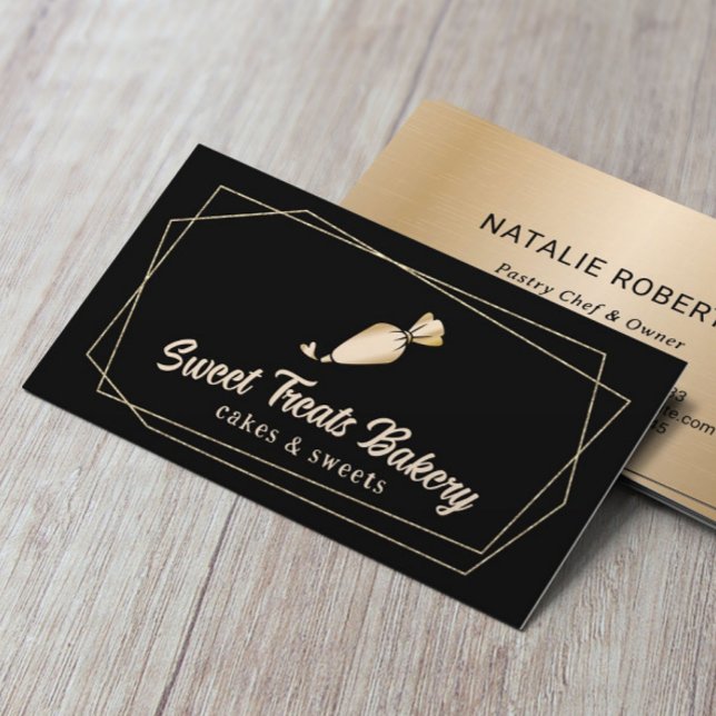Cuptårta Bakery Pastry Chef Geometric Guld Cake Visitkort (Skapare uppladdad)