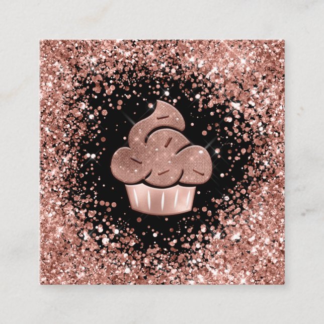 Cuptårta Bakery Pastry Chef Glitter Drives Ro Guld Fyrkantigt Visitkort (Framsida)