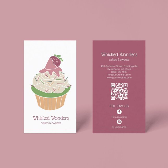 Cuptårta Bakery Pastry Chef QR-kod Visitkort (Cupcake Bakery Pastry Chef QR Code Business Card)