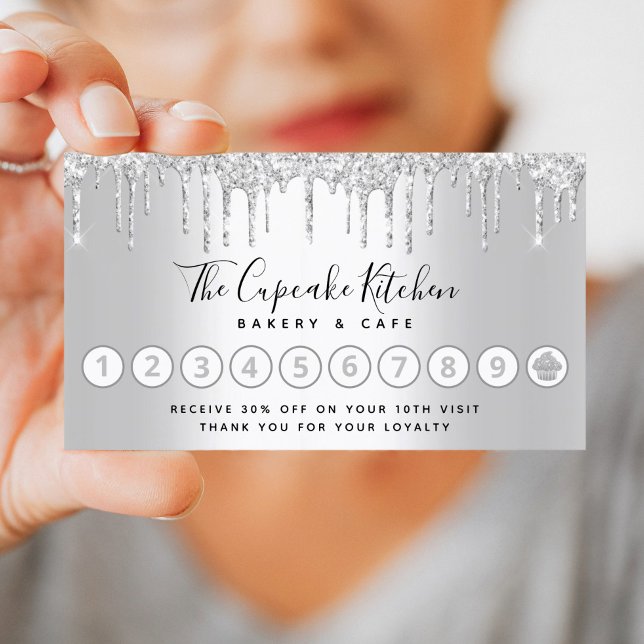 Cuptårta Bakery Pastry Chef Silver Glitter Drivrut Lojalitetskort (Skapare uppladdad)