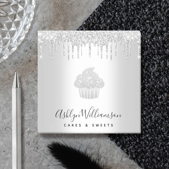 Cuptårta Bakery Pastry Chef Silver Glitter Drivrut Post-it Block (Skapare uppladdad)