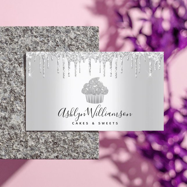 Cuptårta Bakery Pastry Chef Silver Glitter Drivrut Visitkort (Skapare uppladdad)