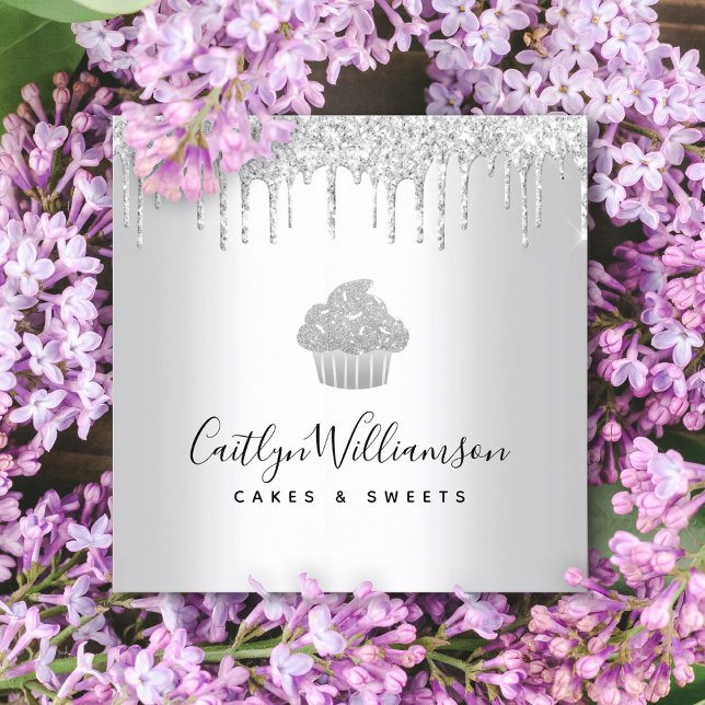 Cuptårta Bakery Pastry Chef Slever Glitter Drives Fyrkantigt Visitkort (Skapare uppladdad)