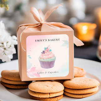 Cuptårta Bakery Watercolor Fyrkantigt Klistermärke