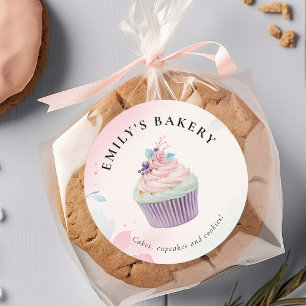 Cuptårta Bakery Watercolor Runt Klistermärke
