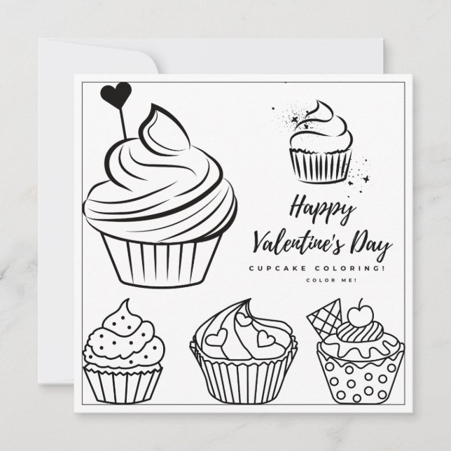 Cuptårta Coloring Page Girl Card Valentine Day (Framsida)