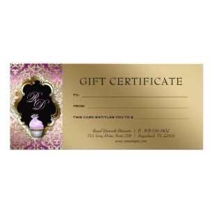 Cuptårta Damask Gift Certificate Lila Guld Reklamkort