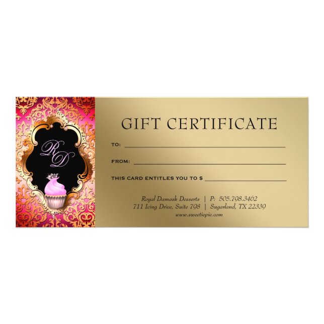 Cuptårta Damask Gift Certificate Rosa Guld Reklamkort (Framsidan)