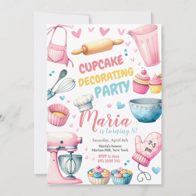 Cuptårta Decorating Girl Barns födelsedag-inbjudan Inbjudningar (Framsida)