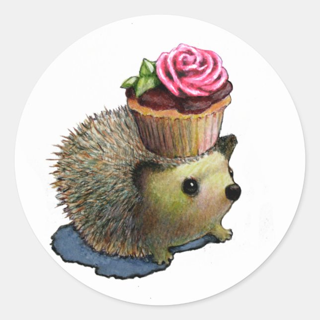 Cuptårta Hedgehogs Stickers Runt Klistermärke (Framsida)