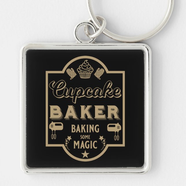 Cuptårta Master Baker Fyrkantig Silverfärgad Nyckelring (Framsidan)