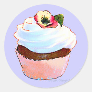 Cuptårta med Pansy Art Design Stickers Runt Klistermärke