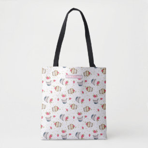 Cuptårta Monogram Tote Bag - Söt Rosa Personalize Tygkasse