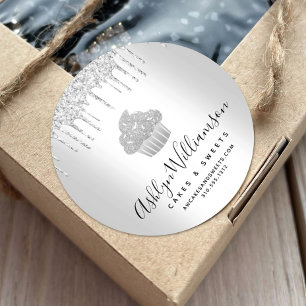 Cuptårta Pastry Chef Bakery Silver Glitter Drives Runt Klistermärke