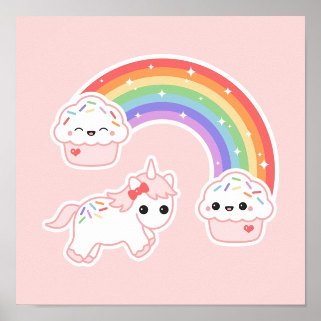 Cuptårta Rainbow Unicorn Poster (Framsidan)