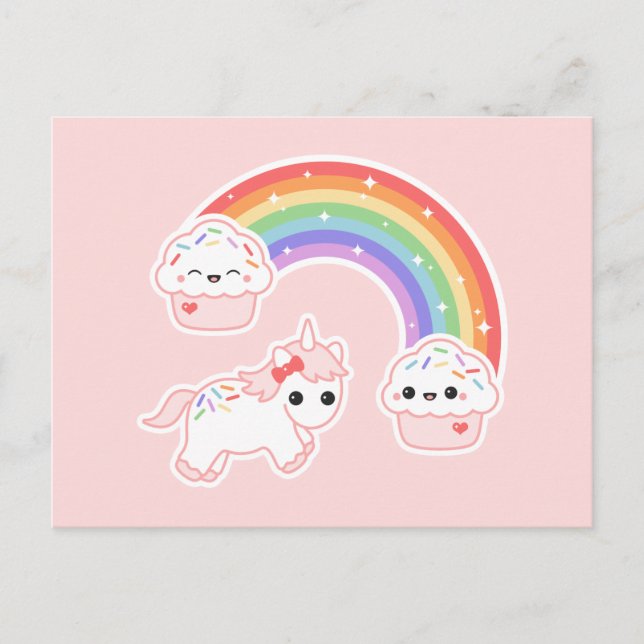 Cuptårta Rainbow Unicorn Vykort (Framsida)