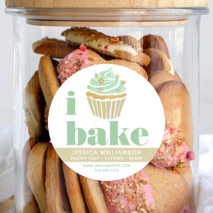 Cuptårta Retro Grönt Guld Pastry Chef Bake Bold Runt Klistermärke