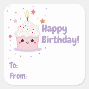 Cuptårta Smile Birthday Fyrkantigt Klistermärke