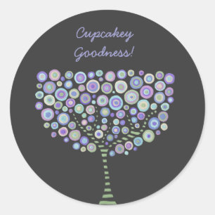 Cuptårta Toppers Blue Retro Circle Träd Stickers Runt Klistermärke