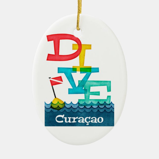 Curaçao Dive - Färggrafik Julgransprydnad Keramik (Framsidan)