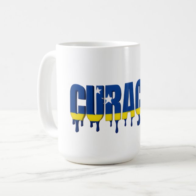 Curaçao  Drip | Karibisk flaggdesign | Fläkt Kaffemugg (Framsida vänster)